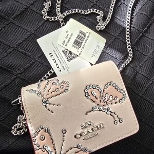 Coach Mini Wallet Pink Butterfly Embellished W/silver Sequins